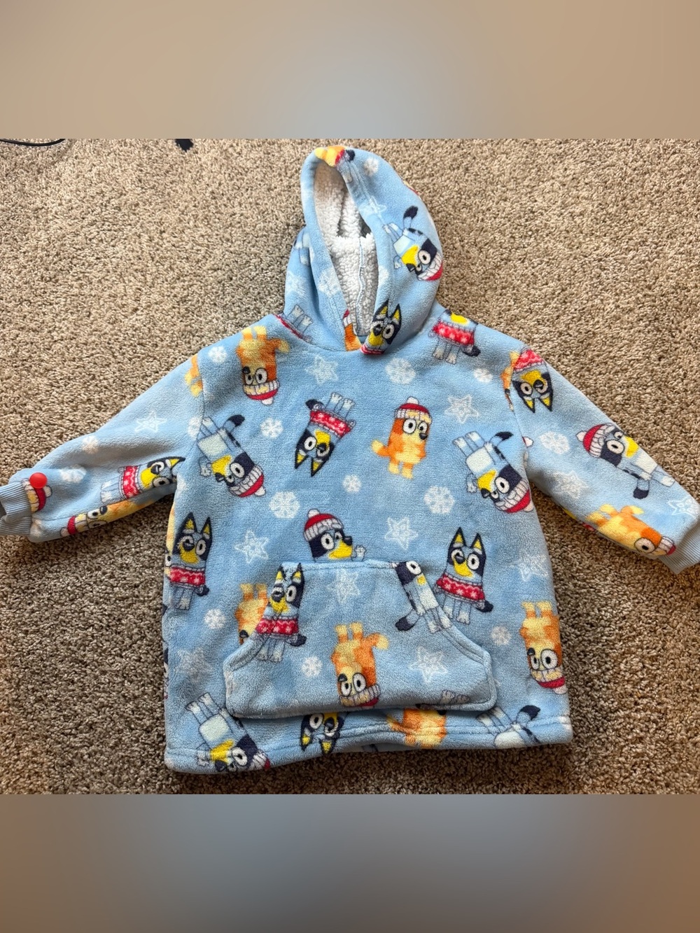 Bluey Sherpa Lined Hooded Fleece Pullover Hoodie Winter Blue Kids Size 4T